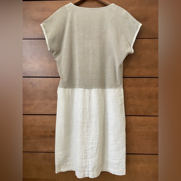 Sandwich Linen Dress EU 38 Beige Minimalist Shift Tie Waist Pockets Neutral - Picture 9 of 14